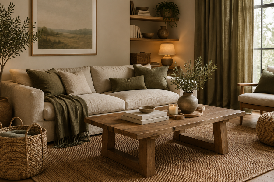 How to Create a Calm and Natural Home with Olive Green and Beige