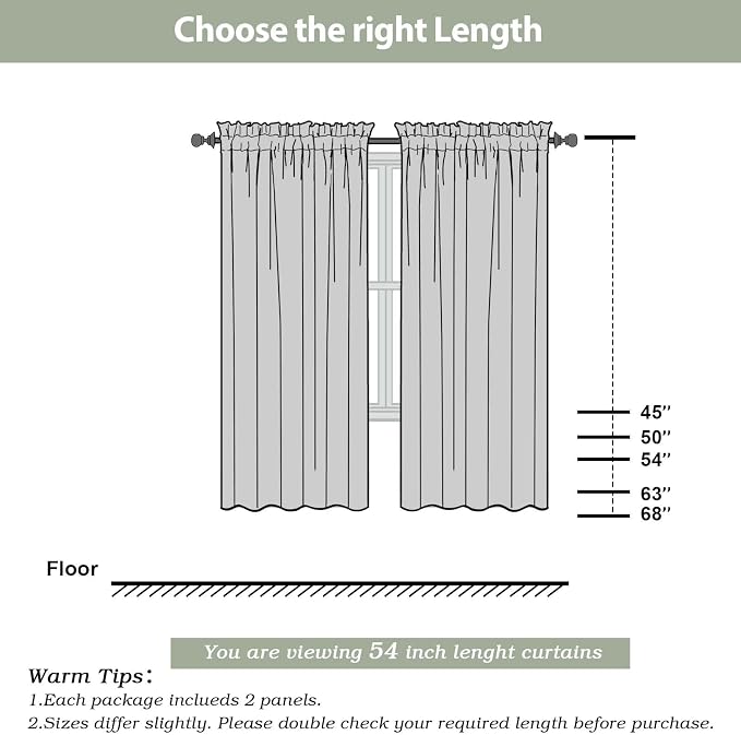 Sheer Curtains 54 inches Long 2 Panels Set, Rod Pocket Curtain Sheers - Image 3