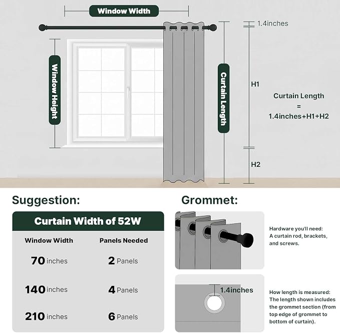 H.VERSAILTEX Sage Green Curtains/Drapes Blackout - Image 7