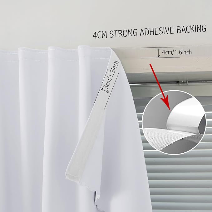 Room Darkening Curtains with Adhesive Backing Tool Free Hanging Window Drapes - Image 7