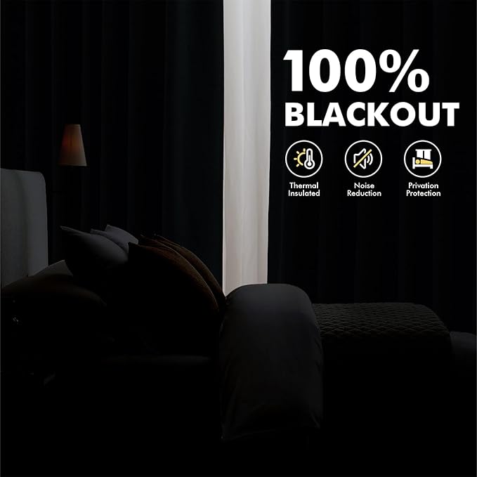MIULEE 100% Blackout Linen Curtains 42 x 72 Inch Midnight Blue 2 Panels | - Image 2