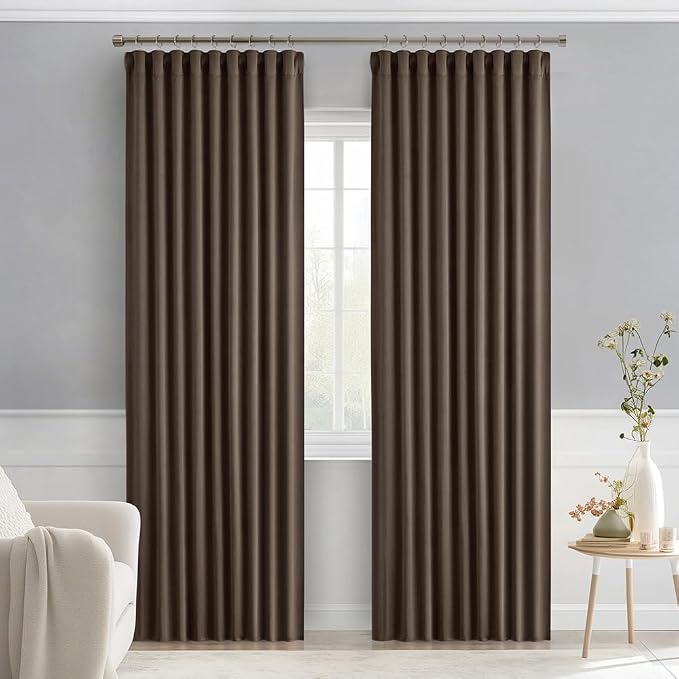 MIULEE Chocolate Brown Back Tab Blackout Curtains 52"x84" Long 2 Panels Set | - Image 9