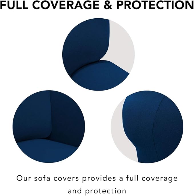 PureFit Stretch Couch Covers for Sofa 4 Seater Slipcovers Navy | 1-Piece Sofa - Image 3