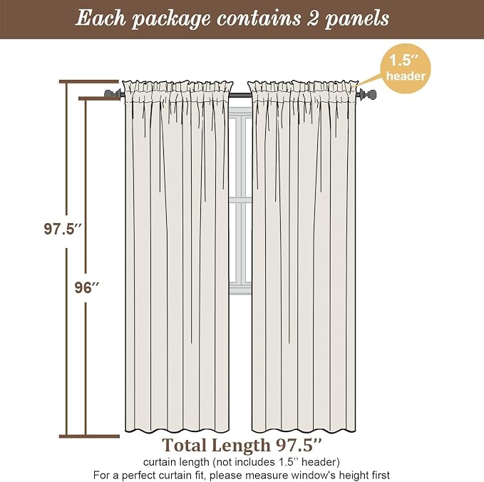 Chyhomenyc Sheer Curtains 96 inches Long 2 Panels - Image 3