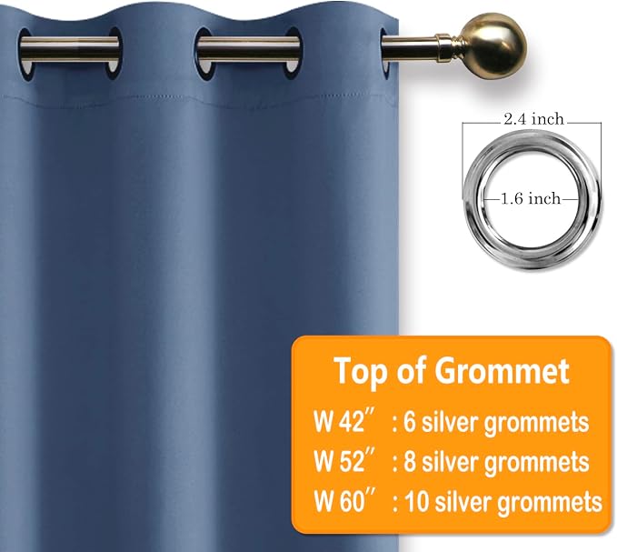 Blackout Curtains for Bedroom, 52 x 84 Inch Long Blue Haze 2 Panels | Thermal - Image 5