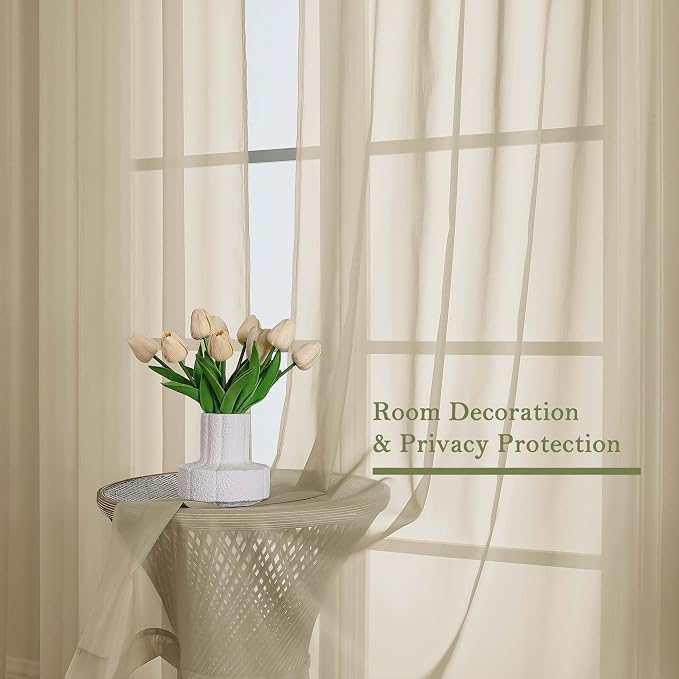 Taupe Sheer Curtains 96 Inches Long 2 Panels Set, Home Decor Light Filtering - Image 4