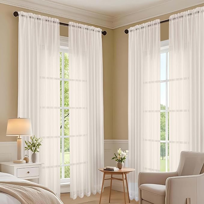 Cream Bedroom Curtains 2 Panel Sets 90 Inch Length, 59 Inch Extra Wide Light - Image 6