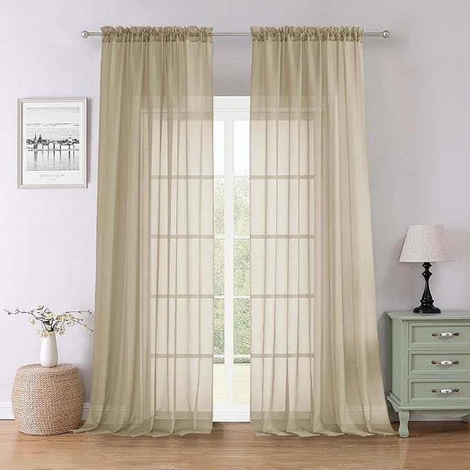 Taupe Sheer Curtains 96 Inches Long 2 Panels Set, Home Decor Light Filtering by Lecloud