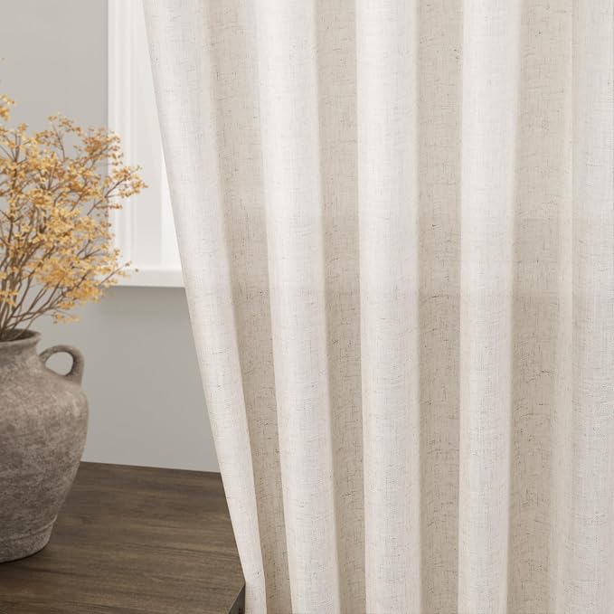 Beige Semi Sheer Linen Curtains 72 inch Length - Image 2