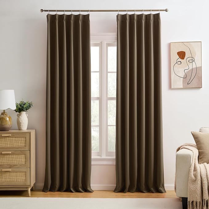 Brown Blackout Curtains 150 Inches Long, Extra Long Pinch Pleats Living Room by KEQIAOSUOCAI