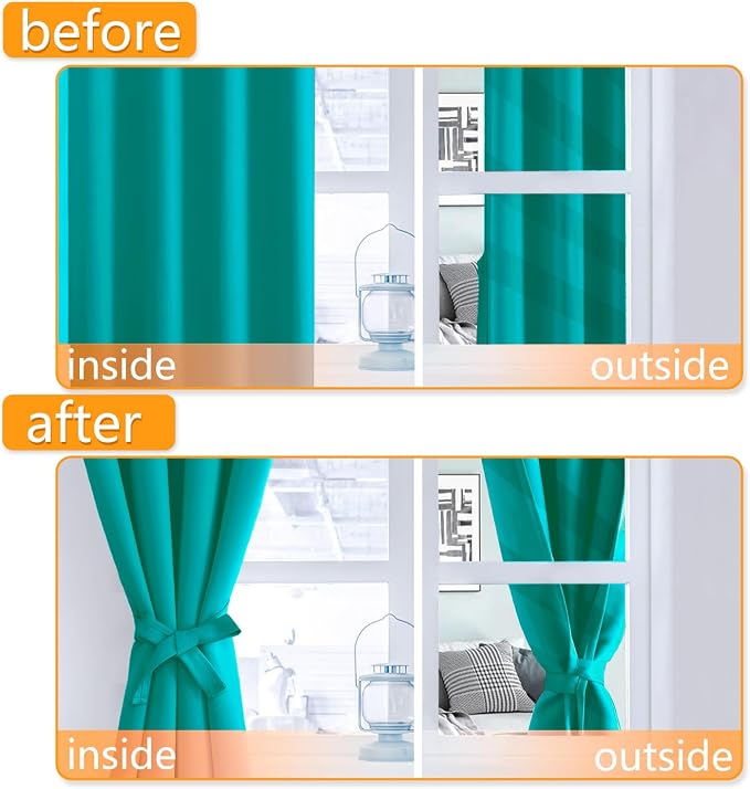 Blackout Curtains for Bedroom, Peacock Teal, 52 x 45 Inch, 2 Panels | Thermal - Image 4
