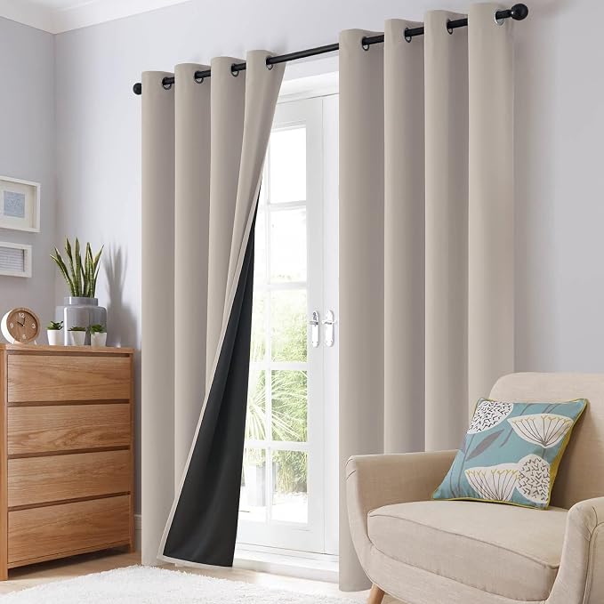 SimpleHome Natural 100% Blackout Curtains Room Darkening Living Room 72L | - Image 8