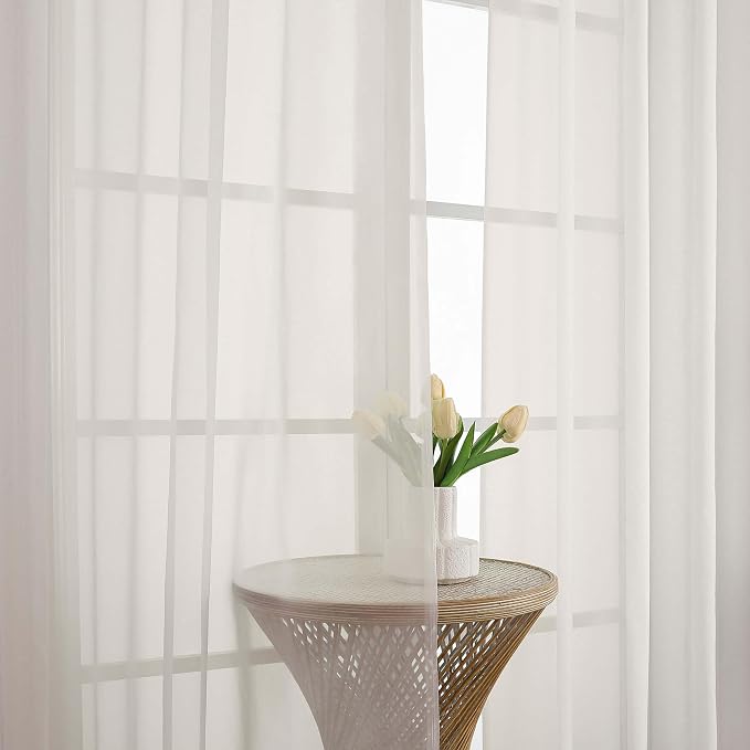 Chyhomenyc Ivory Sheer Curtains 78 Inches Long 2 Panels Set - Image 2