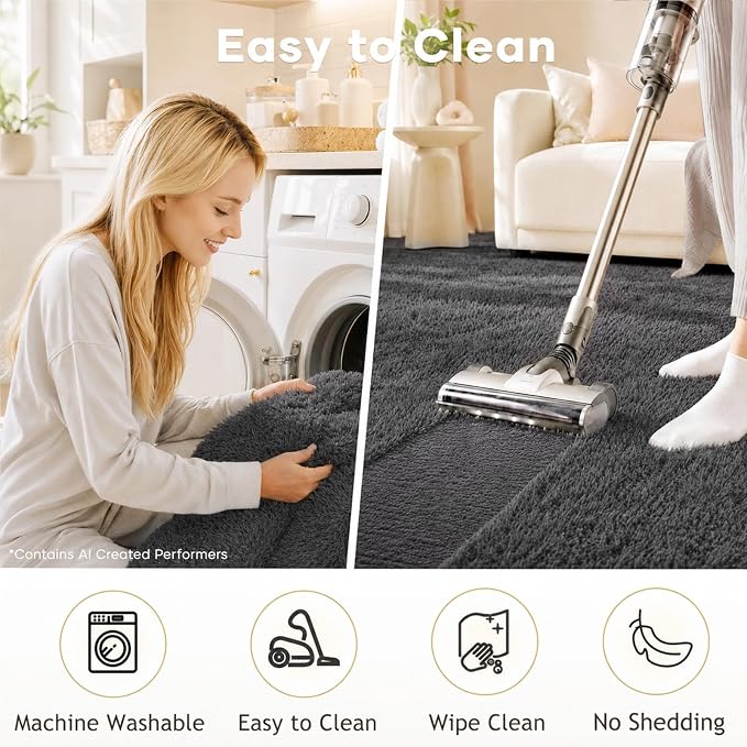 Ophanie Area Rugs 9x12 Living Room, Large Grey Bedroom Carpet, Big Shag Indoor - Image 3