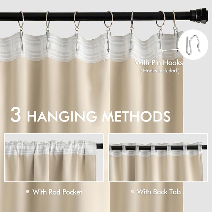 MIULEE Cream Beige Back Tab Blackout Curtains 52x80 Inch Length 2 Panel Set | - Image 3