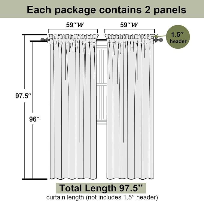 Taupe Sheer Curtains 96 Inches Long 2 Panels Set, Home Decor Light Filtering - Image 3