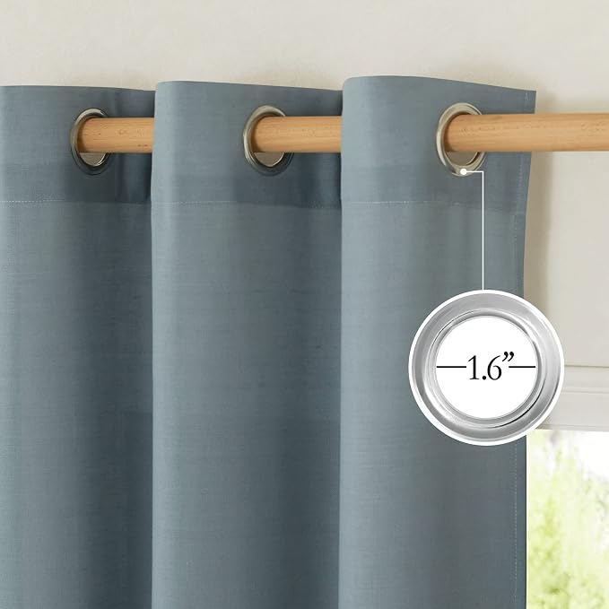 NICETOWN Stone Blue Linen Blend Textured Living Room Curtains, Grommet Top - Image 3