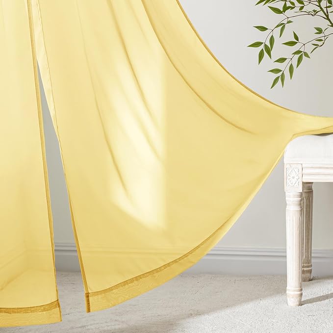 MIULEE Yellow Sheer Curtains 90 Inches Long 4 Panels 42 x 90 Inches | Light - Image 6