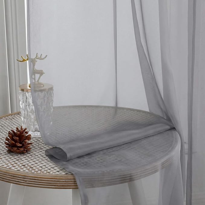 Charcoal Grey Sheer Curtains 120 Inches Long 2 Panels Set, 59 Inch Extra Wide - Image 4