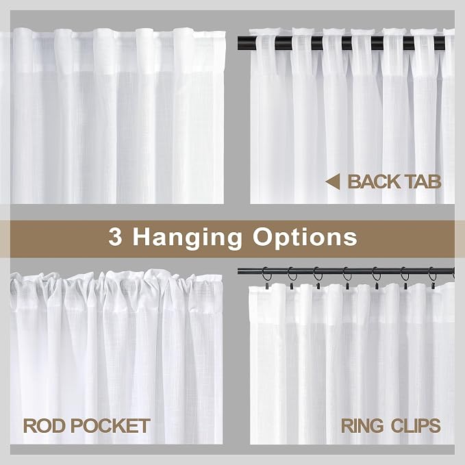 Pitalk White Linen Curtains 90 Inch Length - Image 5
