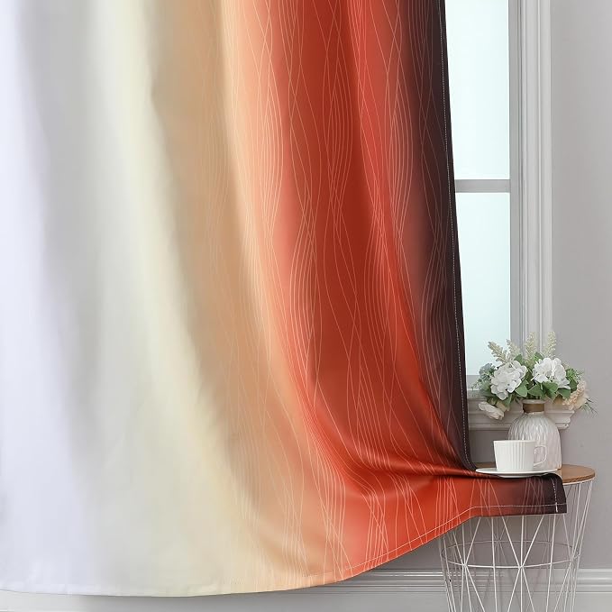Burnt Orange and Greyish White Ombre Blackout Curtains 52Wx108L Inch Long | - Image 6