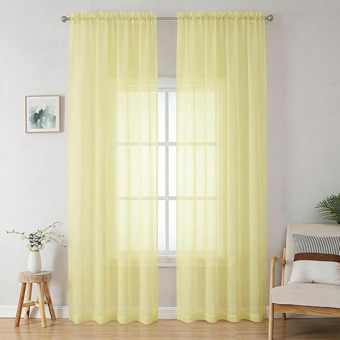 Sheer Curtains 90 inches Long 2 Panels Set by OWENIE