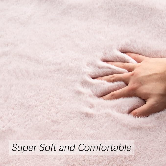 ORINOVA Pink Fuzzy Faux Washable Fluffy Fur Area Rugs - Image 4