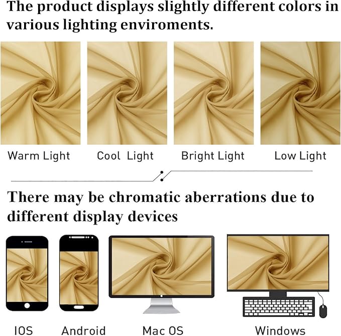 Gold Sheer Curtains 96 Inches Long 2 Panels Set, Home Decor Light Filtering - Image 5