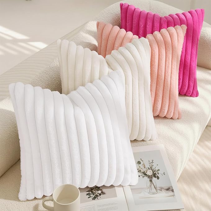 decorUhome Fall Faux Fur Throw Pillow Covers 12x20 Set of 2 Hot Pink | - Image 7
