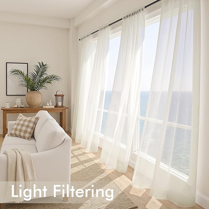 MIULEE Ivory Sheer Curtains 108 Inches Long 4 Panels 54 x 108 Inches | Light - Image 4
