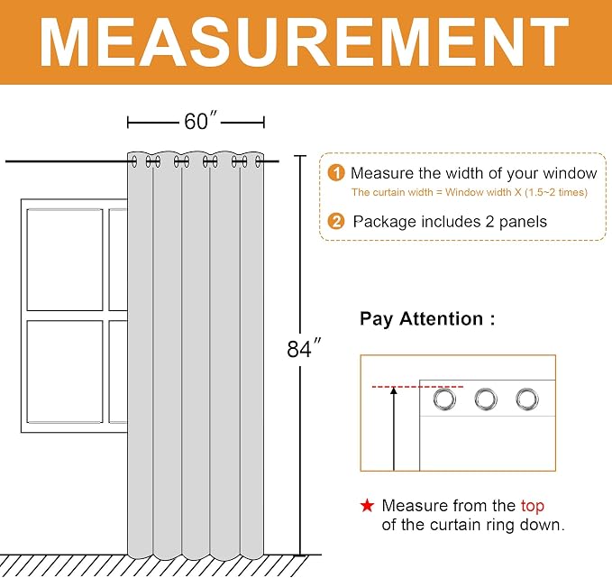 Blackout Curtains for Bedroom, 60 x 84 Inches Long, Window Curtains, Living - Image 7