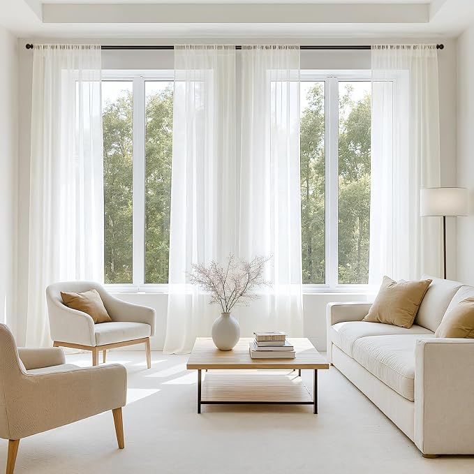 MIULEE Ivory Sheer Curtains 108 Inches Long 4 Panels 54 x 108 Inches | Light by MIULEE