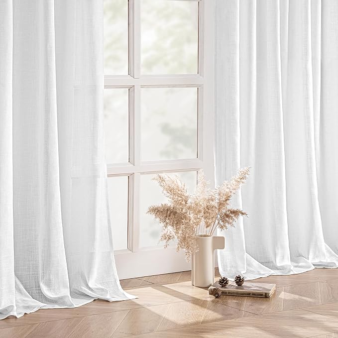 MIULEE White Linen Curtains 2 Panels Window Drapes 37x84 Inches | Curtains - Image 5