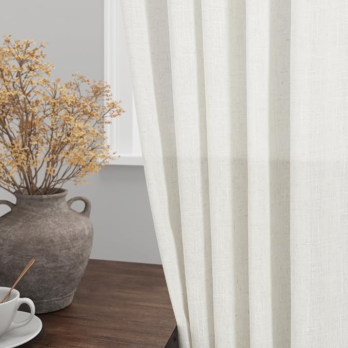 Extra Long Beige White Linen Curtains 132 Inch - Image 9