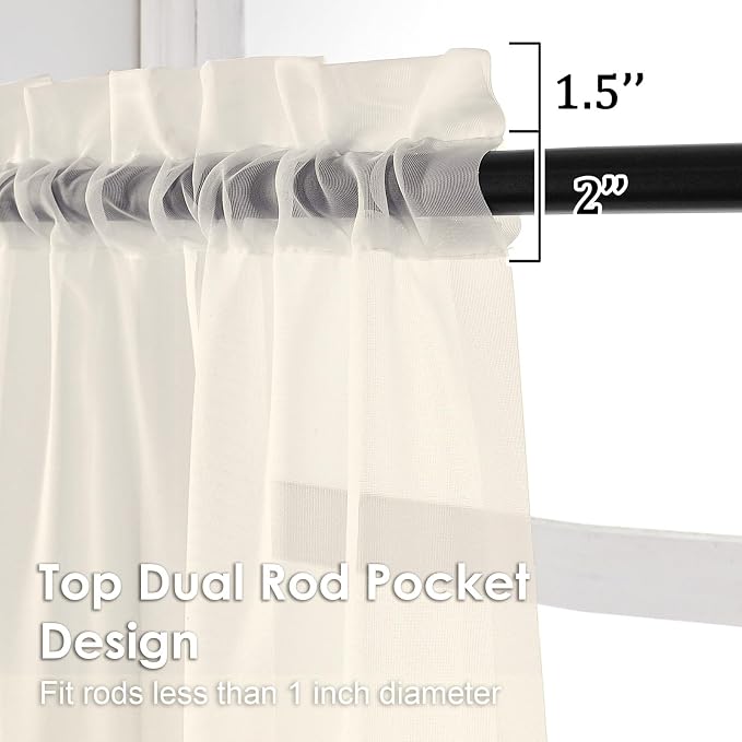Cream Sheer Curtains 108 Inches Long 2 Panels - Image 2