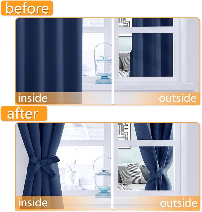 Blackout Curtains for Bedroom, 2 Drape Panels, 52 x 45 Inch | Thermal Insulated - Image 4