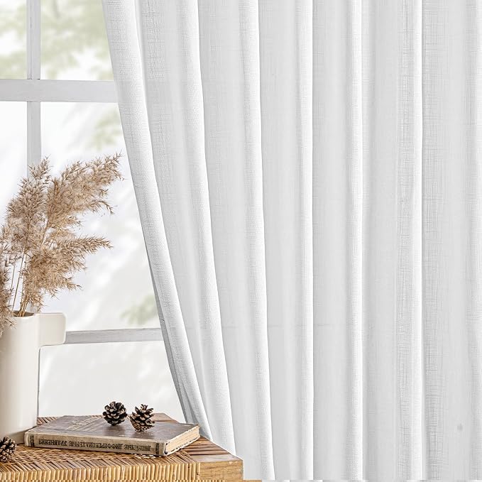 MIULEE White Linen Curtains 92 Inch Long 2 Panels - Image 4