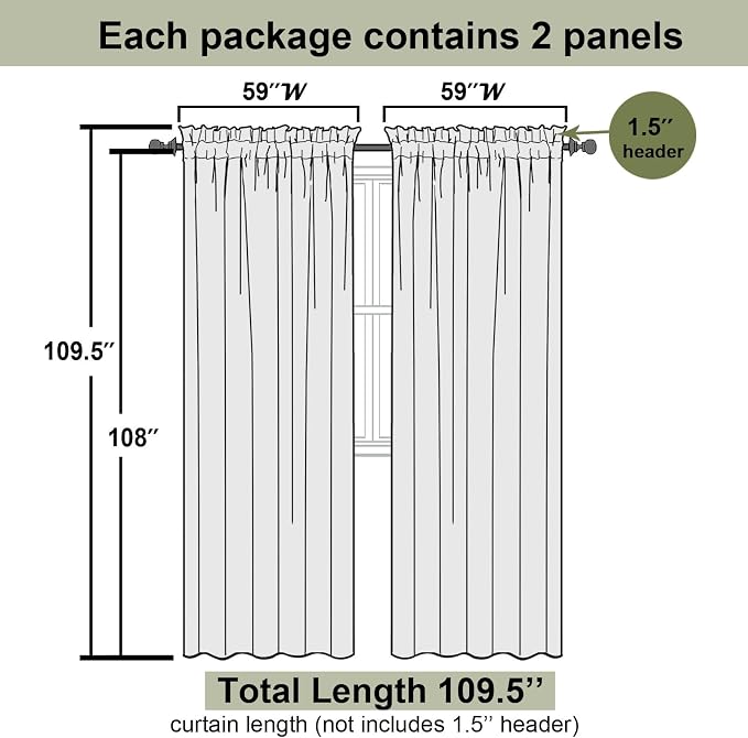 Cream Sheer Curtains 108 Inches Long 2 Pcs, Dual Rod Pocket Home Decor Living - Image 3