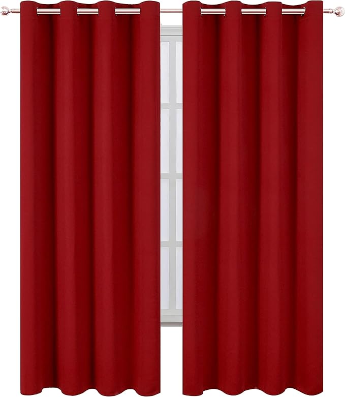 Red Curtains 52 x 84 Inch Long/Blackout Curtains Set of 2 Panels/Room Darkening - Image 2