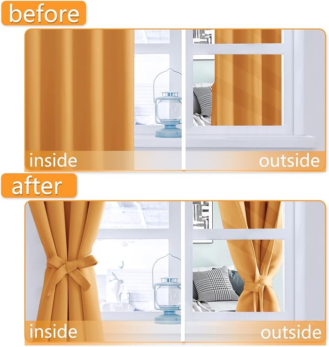 Blackout Curtains for Bedroom, Pumpkin Orange, 52 x 45 Inch | Thermal Insulated - Image 5