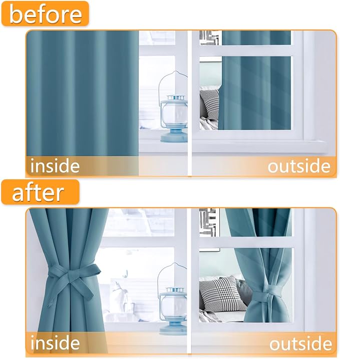 Blackout Curtains for Bedroom, Stone Blue, 52 x 45 Inch, 2 Panels | Thermal - Image 4