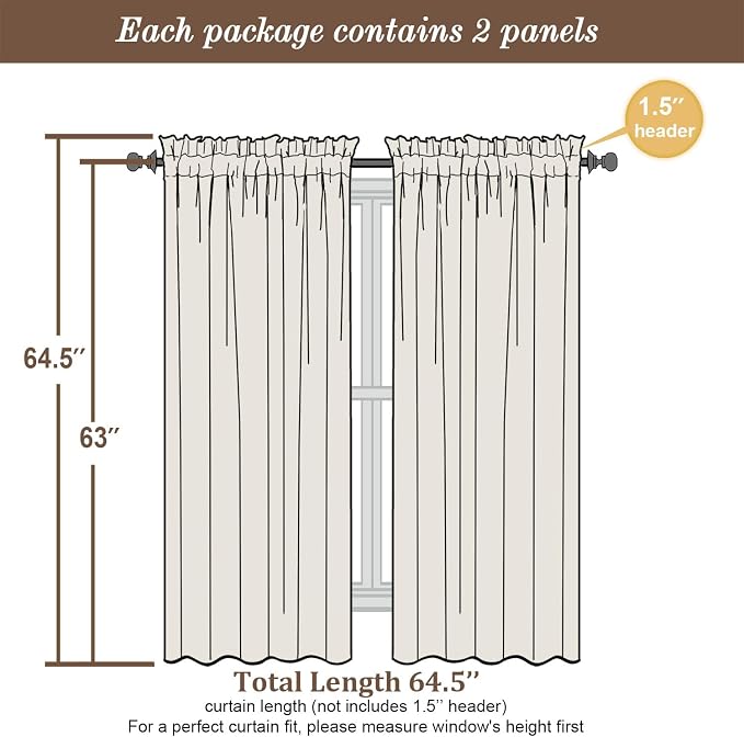 Chyhomenyc Sheer Curtains 63 Inch Length 2 Panels, Denim Blue | Light Filtering - Image 3