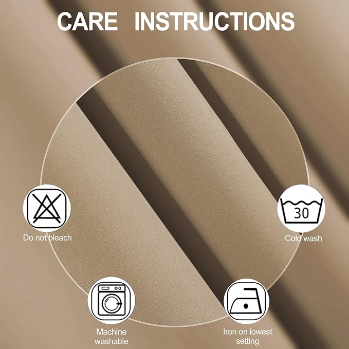 Blackout Curtains 66 x 54 Inch Long Natural Curtains Set of 2 Panels Room - Image 4