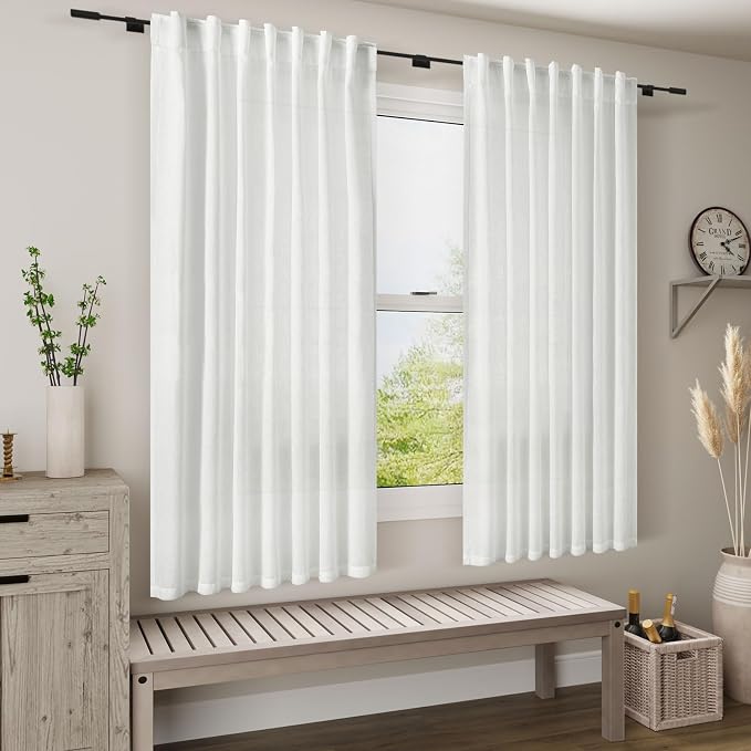 White Linen Curtains 63 inches Long - Image 2