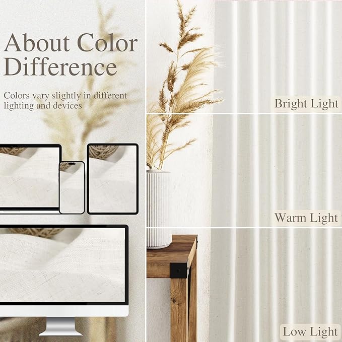 Beige White 102 Inch Linen Curtains - Image 3