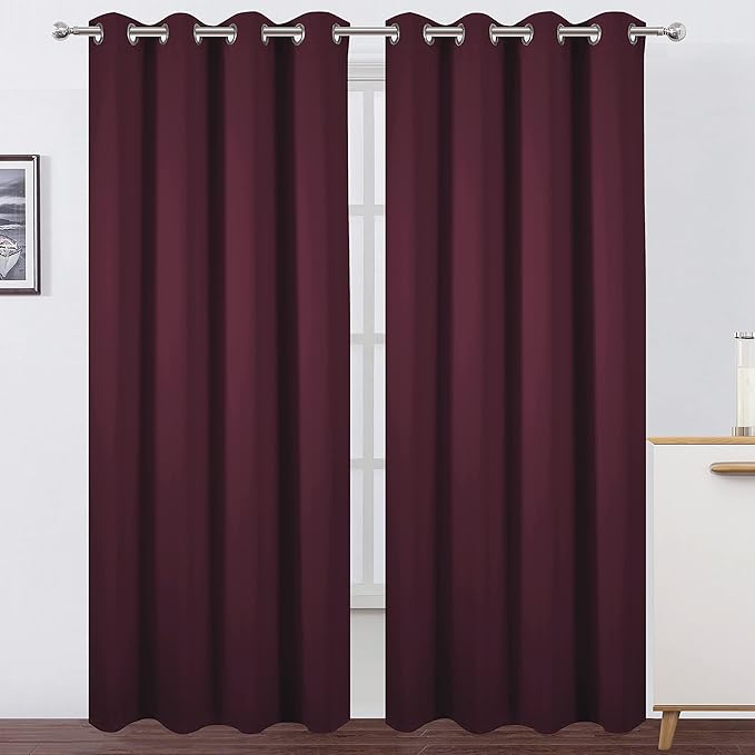 Burgundy Red Thermal Blackout Curtains/52 x 108 Inch/Set of 2 Panels Room by Lemomo