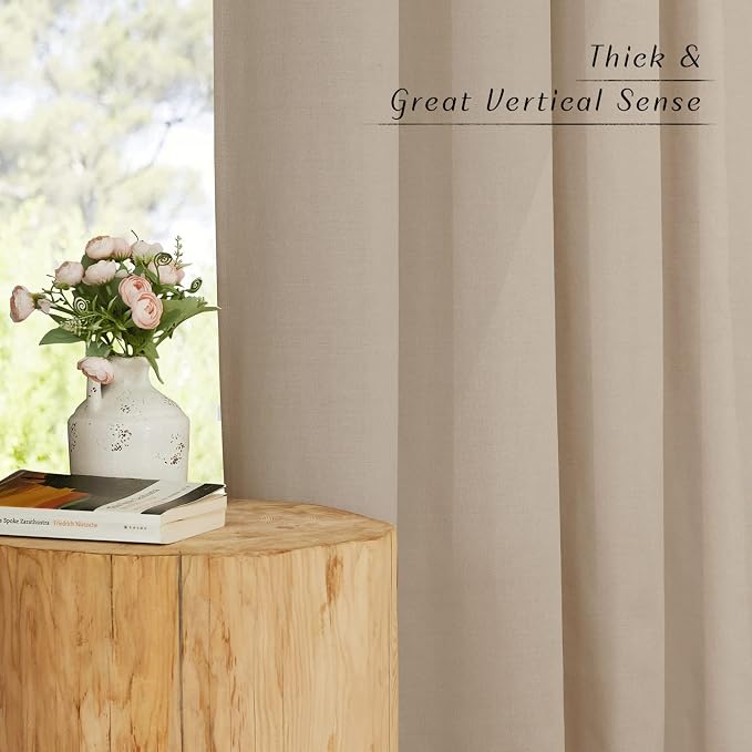NICETOWN Flax Linen Taupe Window Curtains 63 inches Long, Grommet Linen Blend - Image 3