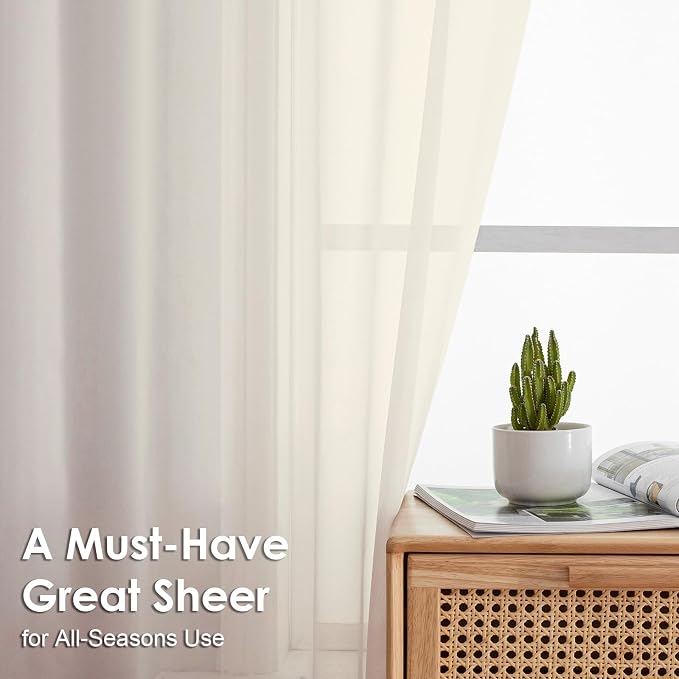 Cream Sheer Curtains 108 Inches Long 2 Panels - Image 3