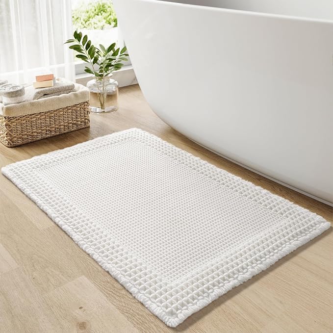 RESARE Waffle Bath Mat for Bathroom, Non Slip Bathroom Rugs 24"x36" White | by Resare