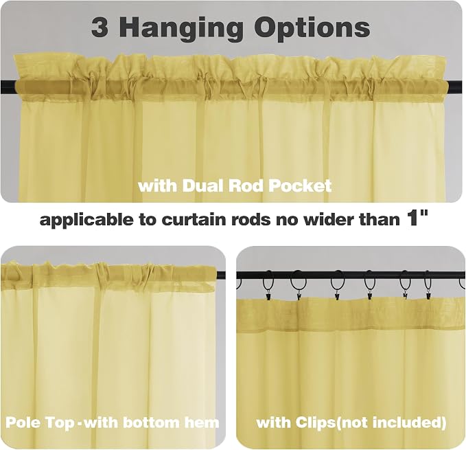 Chyhomenyc Mustard Yellow Short Sheer Curtains 24 inch Length, Light Filtering - Image 3